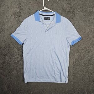 Calvin Klein Men's Light Blue Geometric Print‎ Liquid Touch Polo Shirt M